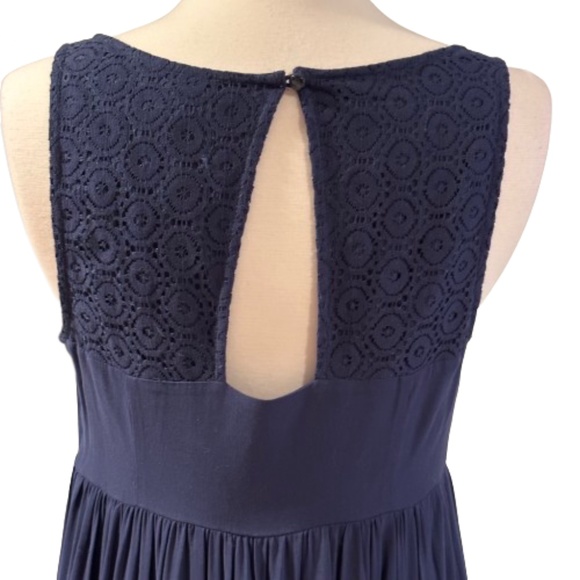 LC LAUREN CONRAD Dress Maxi Sleeveless Lace Bohemian Ruffle Navy Blue Size 8 - Picture 3 of 10